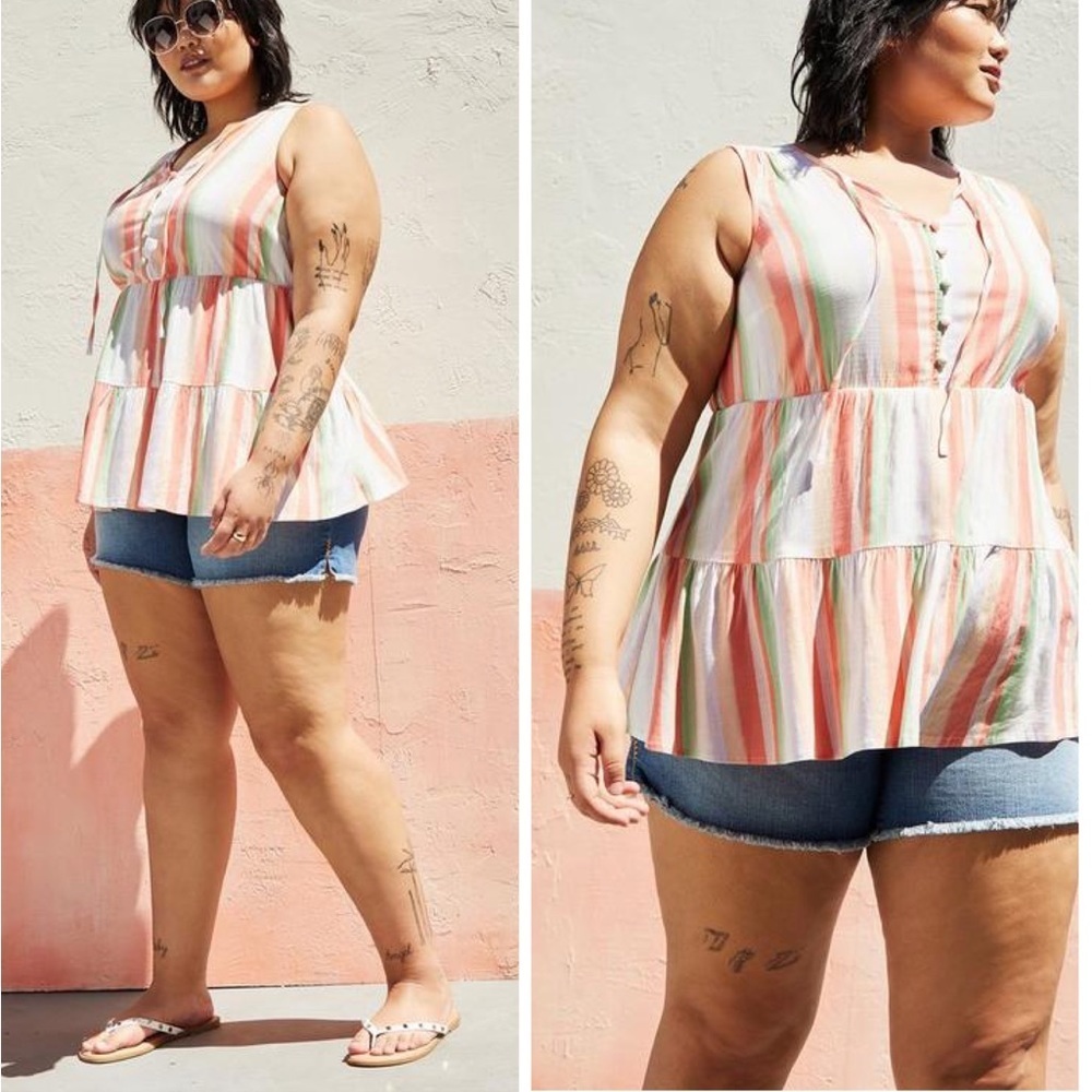 TORRID RAYON SLUB BUTTON-FRONT TIERED TANK plus size 2